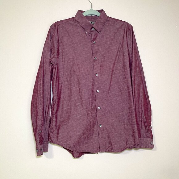 Men's Medium Express Fitted Metallic Maroon Long Sleeve Button Down Shirt - Picture 1 of 8